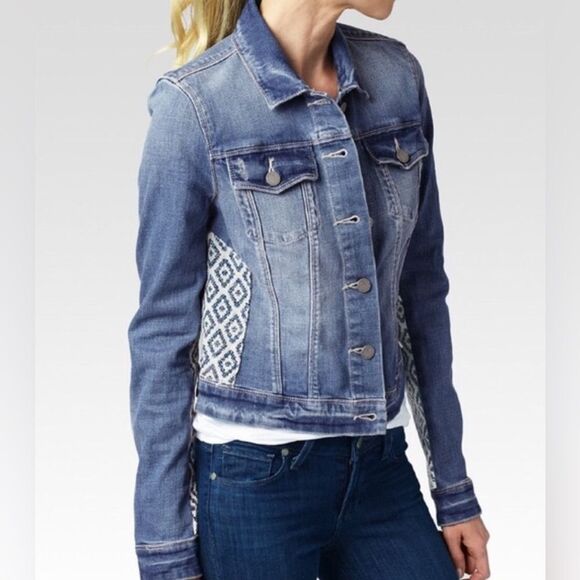 Paige Vermont Denim Jacket Mosaic Tile Western Aztec sz small - Picture 1 of 8